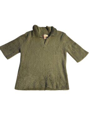 Bailey 44 Womens Green Rib Knit Fuzzy Cropped Sweater With Short Sleeves Size L